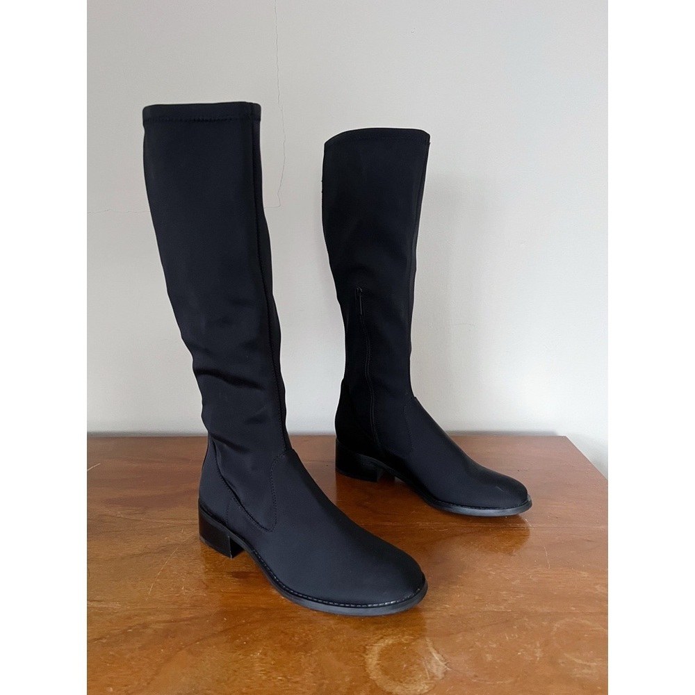 Donald J Pliner • Zela Crepe Stretch Boots black knee high neoprene tall - Picture 2 of 10